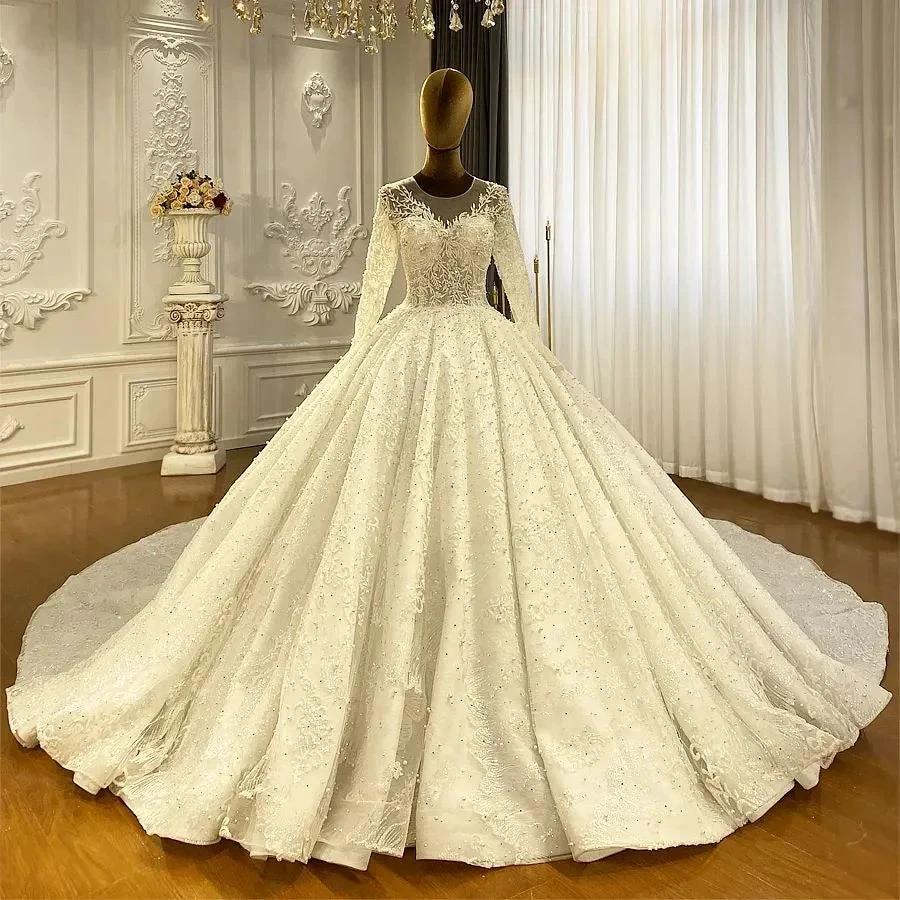 Princess Elegant A-line Long Sleeves Lace Wedding Dress With Train - Image 5