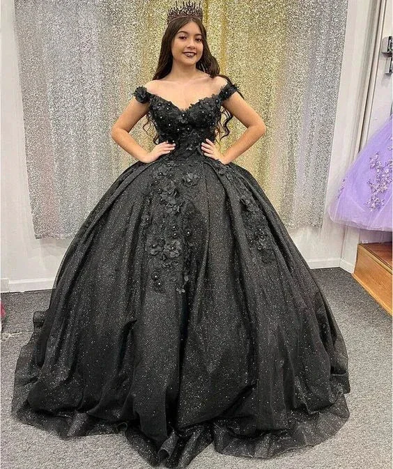 Princess Glitter Black Beaded Quinceanera Dresses Sweet 15 16 Party Ball Gowns Y5745 - Image 2
