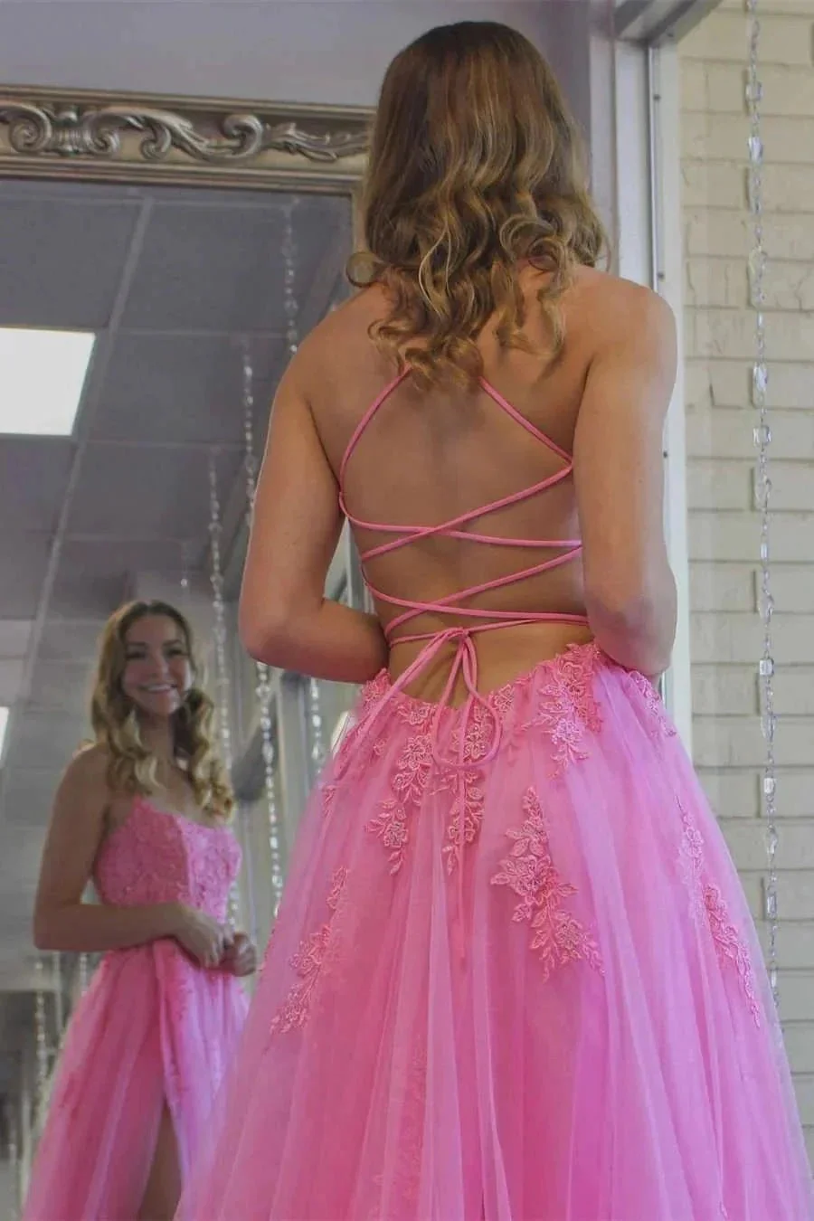 Yellow Prom Dress Appliqued With Slit SYP97 - Image 3