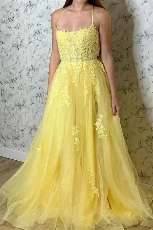 Yellow Prom Dress Appliqued With Slit SYP97 - Image 4