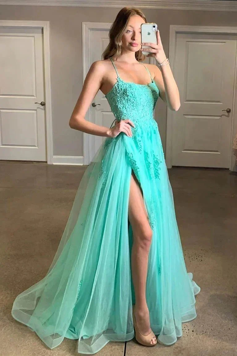 Yellow Prom Dress Appliqued With Slit SYP97 - Image 5