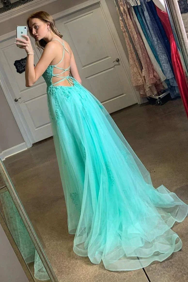 Yellow Prom Dress Appliqued With Slit SYP97 - Image 6