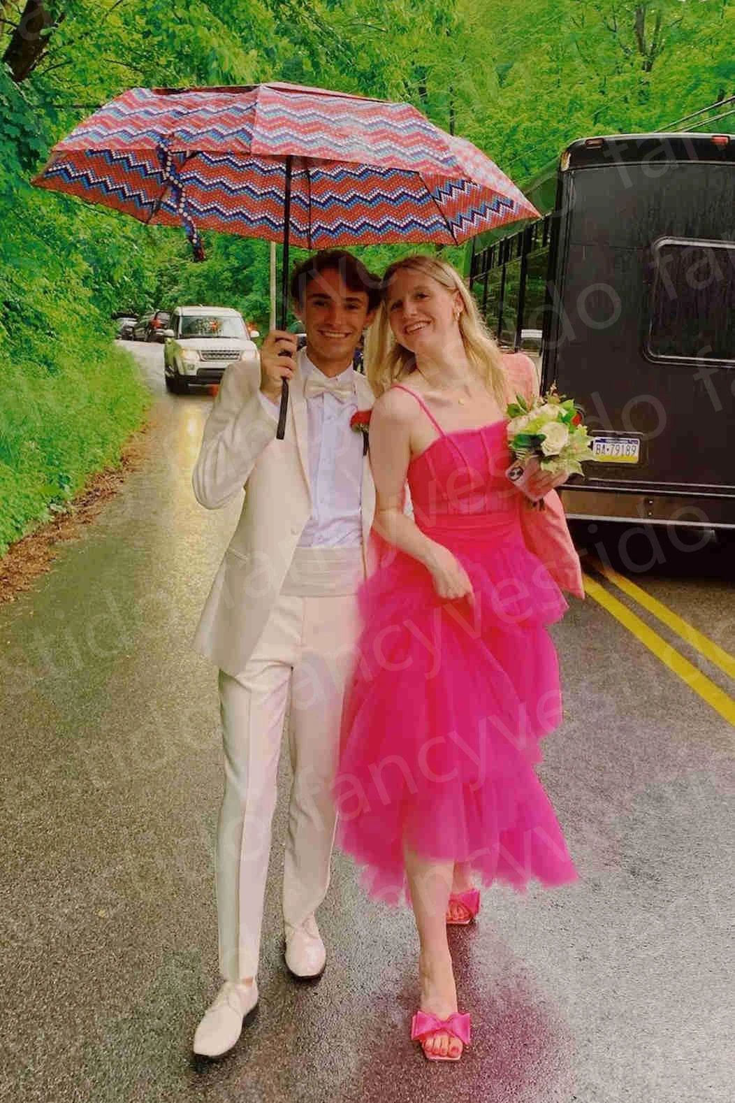 Princess Hot Pink Tiered Tulle Prom Dress SYP103 - Image 4