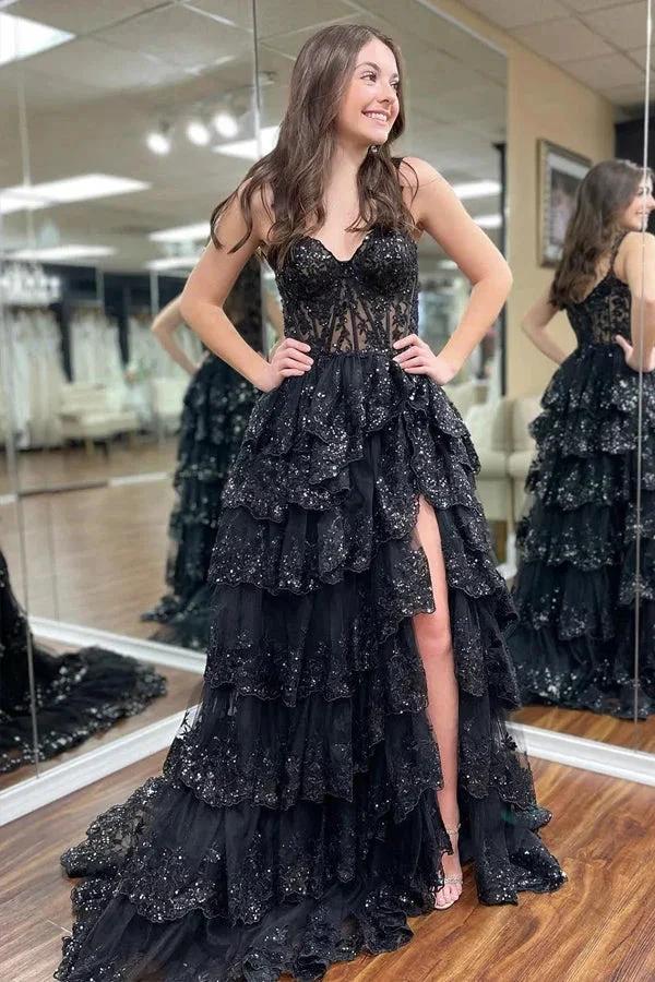 Princess Lace Tiered Stunning Blue Prom Dress With Lace Ruffles PSK516 - Image 4