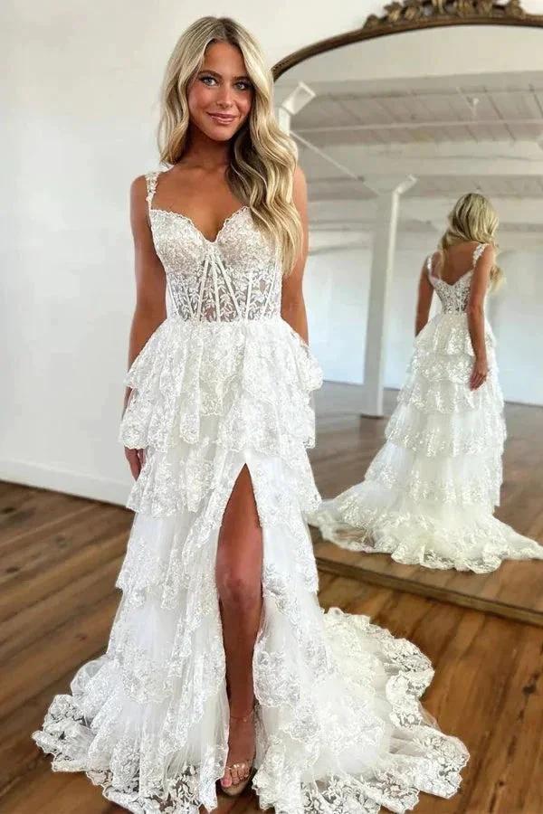 Princess Lace Tiered Stunning Blue Prom Dress With Lace Ruffles PSK516 - Image 5