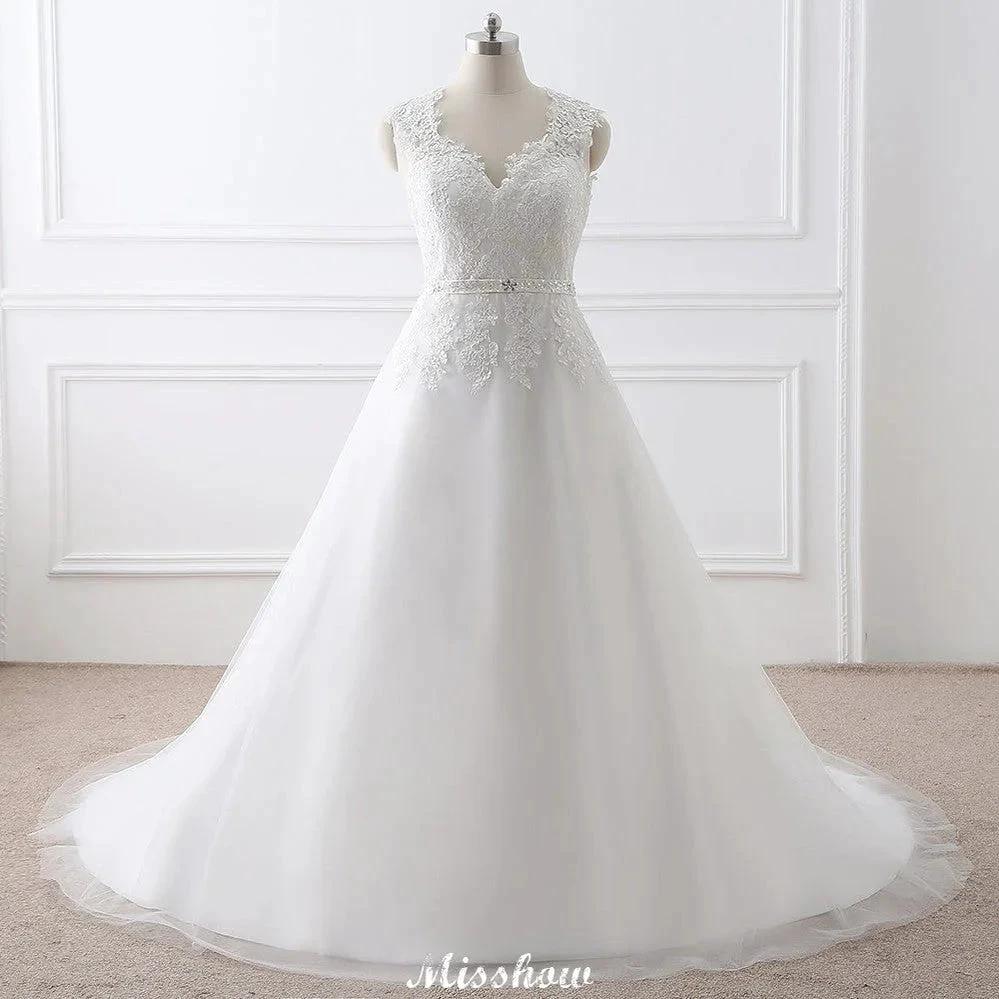 Princess Lace V-neck Tulle Elegant Wedding Dress - Image 3