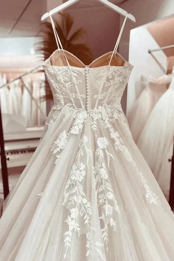 Princess Lace Wedding Dress Bridal Robe 2024 Vestido Spaghetti Straps Chapel Train Champagne Tulle Wedding Gown - Image 3