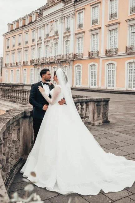 Princess Long White A-line Wedding Dresses With Long Sleeves - Image 2