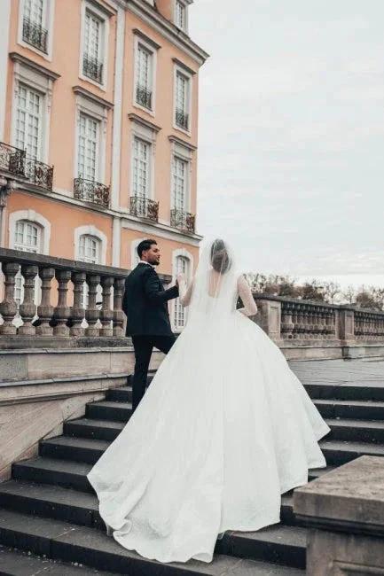 Princess Long White A-line Wedding Dresses With Long Sleeves - Image 3