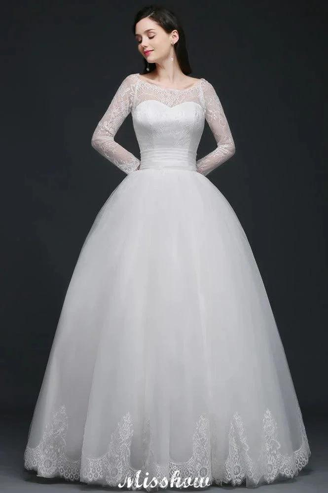 Princess Scoop Tulle White Wedding Dress With Lace - Image 2