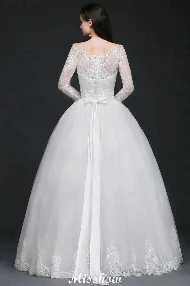 Princess Scoop Tulle White Wedding Dress With Lace - Image 3