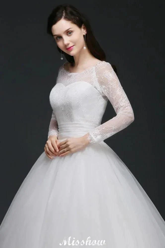 Princess Scoop Tulle White Wedding Dress With Lace - Image 4