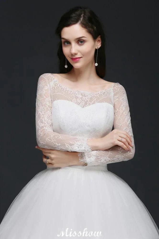 Princess Scoop Tulle White Wedding Dress With Lace - Image 5