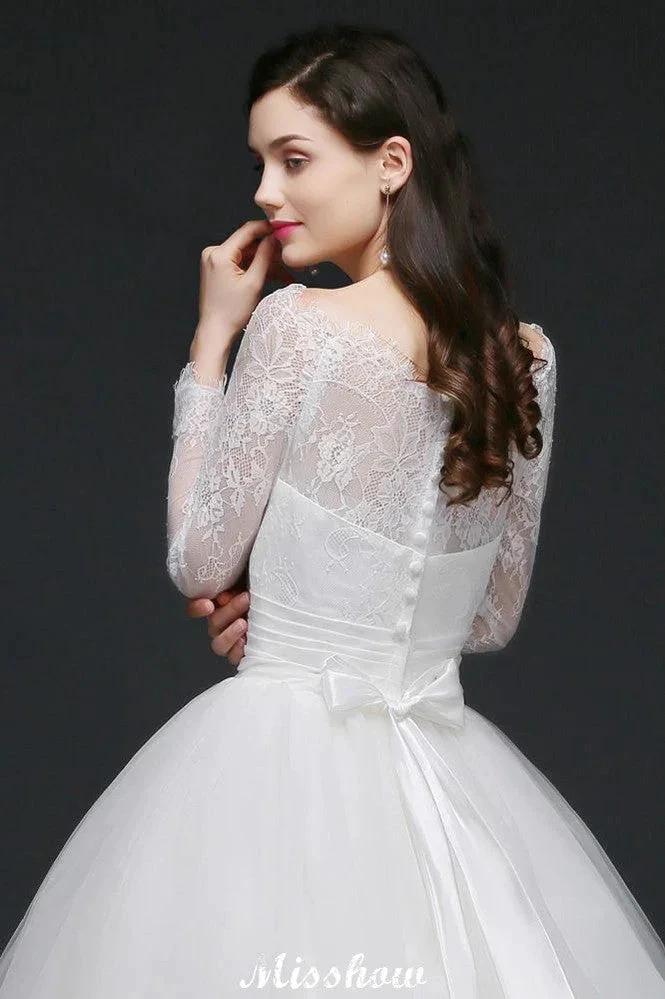 Princess Scoop Tulle White Wedding Dress With Lace - Image 6