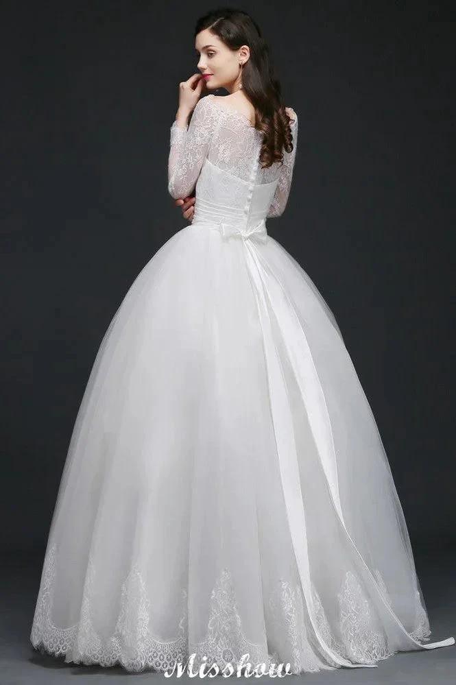 Princess Scoop Tulle White Wedding Dress With Lace - Image 7