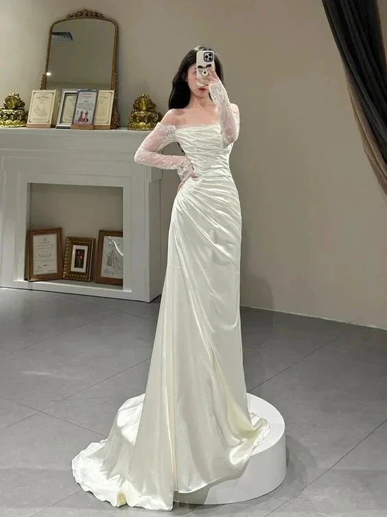 Princess Simple Dress, Ivory Prom Dress, Evening Dress, Feminine Party Dress, Wedding Dress  Y6863 - Image 2