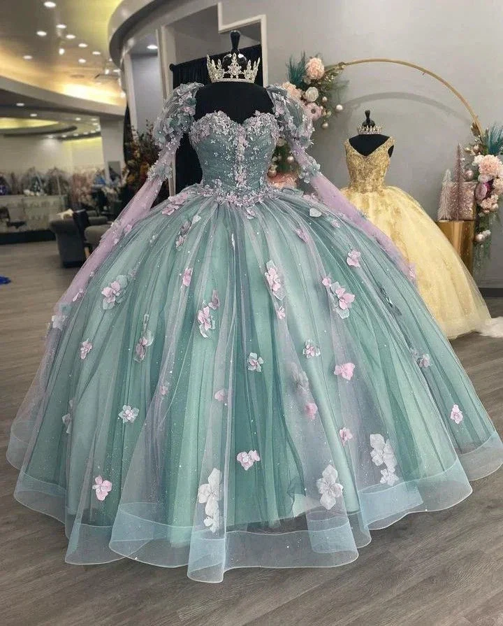 Princess Sweetheart Ball Gown Quinceanera Dresses Beaded Celebrity Party Gowns With 3D Flowers  Y2982 - Image 2