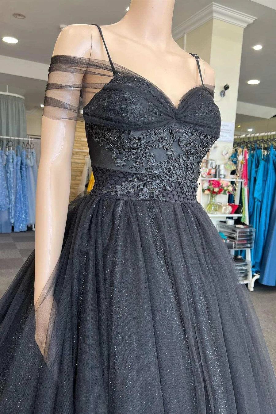 Princess Sweetheart Tulle Cold-Shoulder Black  Long Prom Dress PSK378 - Image 2