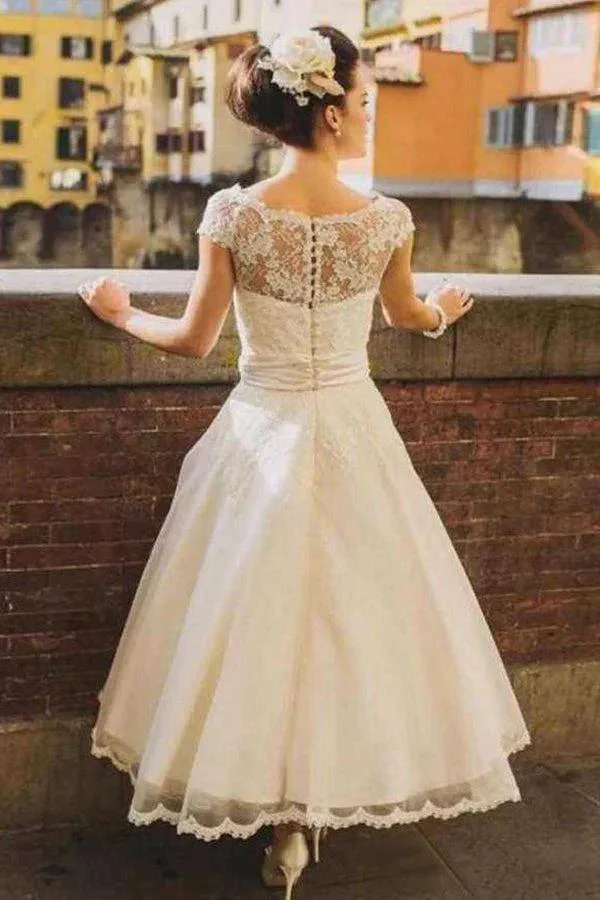 Princess Tea-Length Tulle Wedding Dresses With Appliqued Flowers WD684 - Image 2