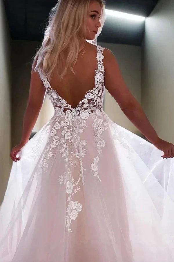 Princess V-Neck Sweep Train Wedding Dresses With Lace Appliques WD710 - Image 2