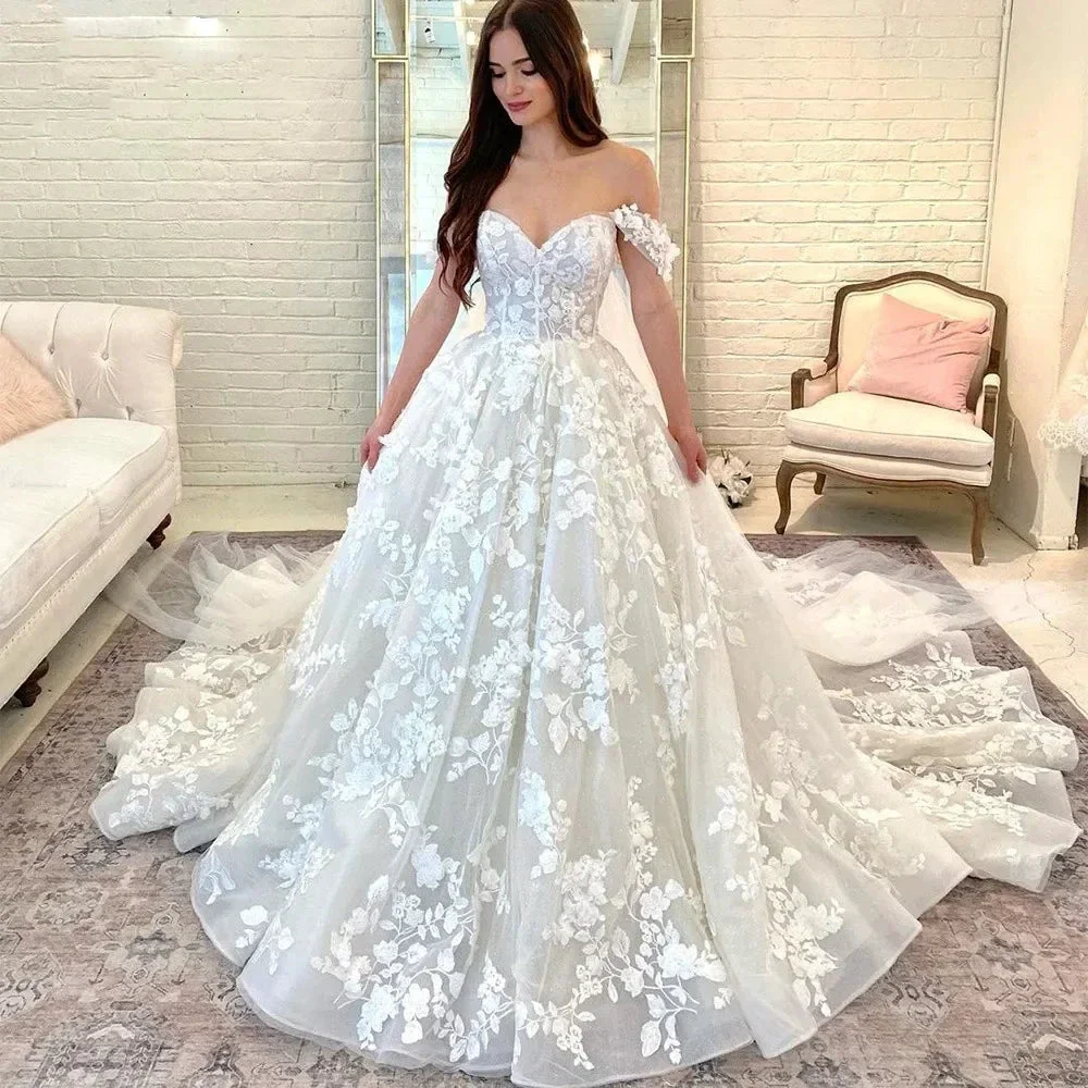 Princess Wedding Dresses For Elegant Women Off the Shoulder Sweetheart Lace Appliques Bridal Gown Ball Gown vestido de noiva - Image 3
