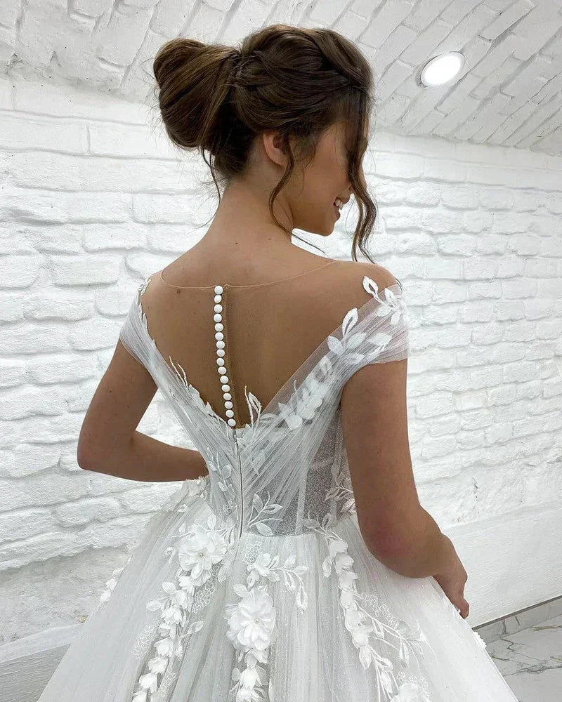 Princess Wedding Dresses Off Shoulder 3D Lace Applique Ladies Sleeveless Boho Bridal Gowns Vestido De Novia Custom 2023 - Image 3