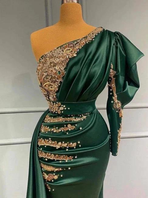 Prom dresses dark green | Evening dresses long with sleeves - Image 2
