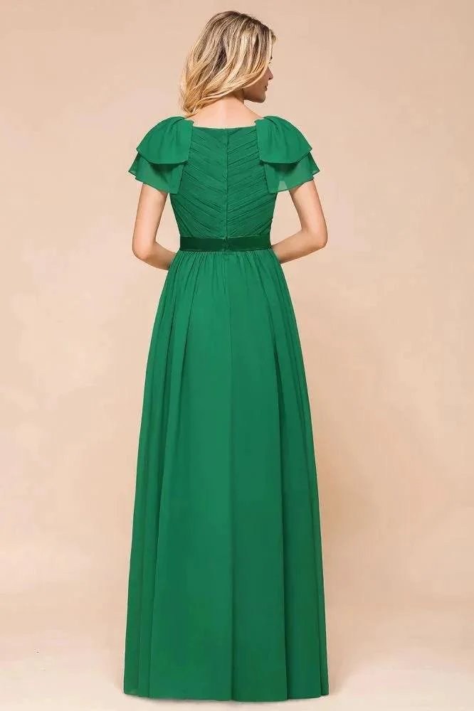 Puff Sleeve Floor Length Bridesmaid Dress A-line Wedding Guest Dress - Image 2