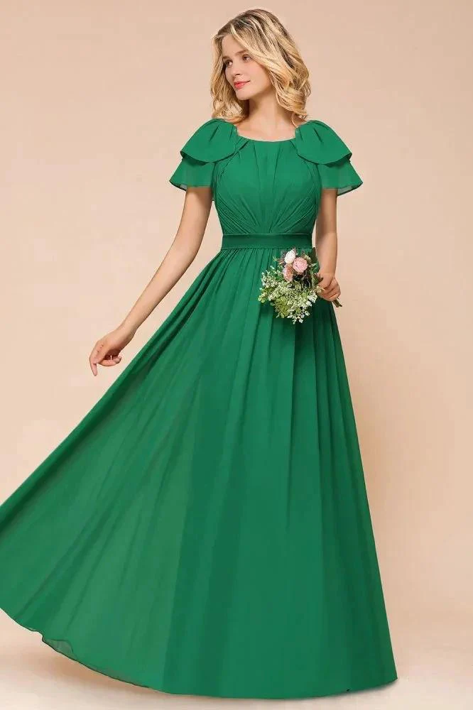Puff Sleeve Floor Length Bridesmaid Dress A-line Wedding Guest Dress - Image 3