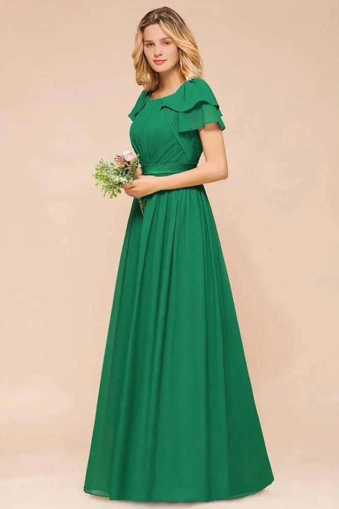 Puff Sleeve Floor Length Bridesmaid Dress A-line Wedding Guest Dress - Image 4
