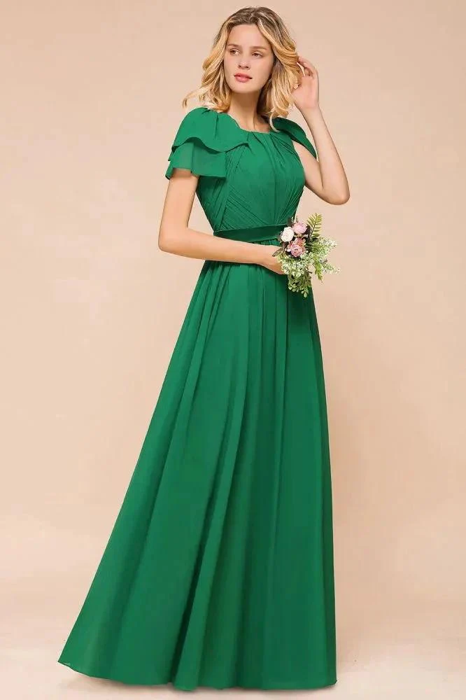 Puff Sleeve Floor Length Bridesmaid Dress A-line Wedding Guest Dress - Image 5