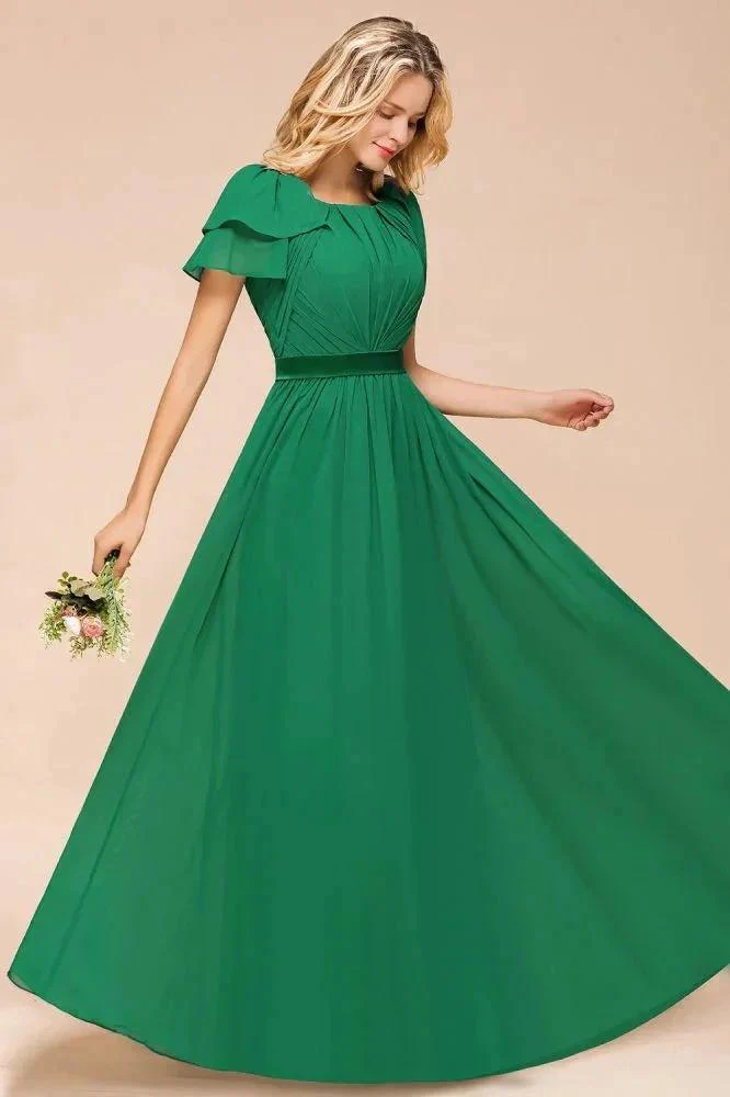 Puff Sleeve Floor Length Bridesmaid Dress A-line Wedding Guest Dress - Image 6