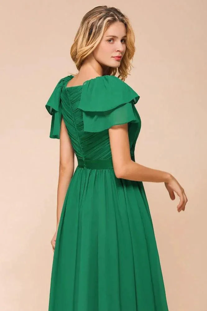 Puff Sleeve Floor Length Bridesmaid Dress A-line Wedding Guest Dress - Image 8