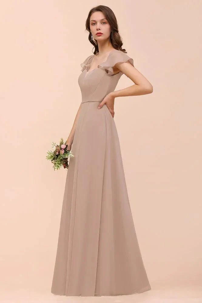 Puff Sleeve Khaki Bridesmaid Dress Side Spolit Maid of honor dress - Image 4