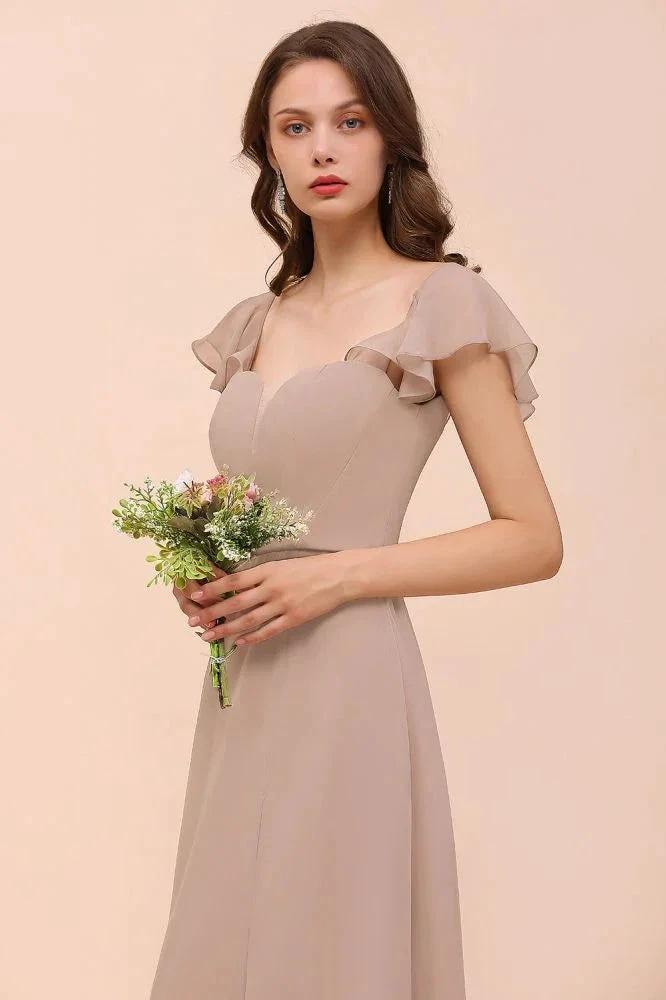 Puff Sleeve Khaki Bridesmaid Dress Side Spolit Maid of honor dress - Image 6