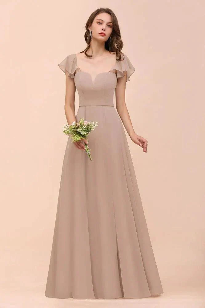 Puff Sleeve Khaki Bridesmaid Dress Side Spolit Maid of honor dress - Image 8