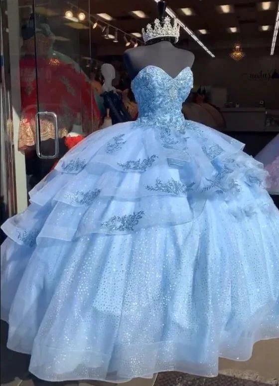 Puffy Ball Gown, Blue Tulle Princess Dresses,Blue Quinceanera Dress Y528 - Image 2