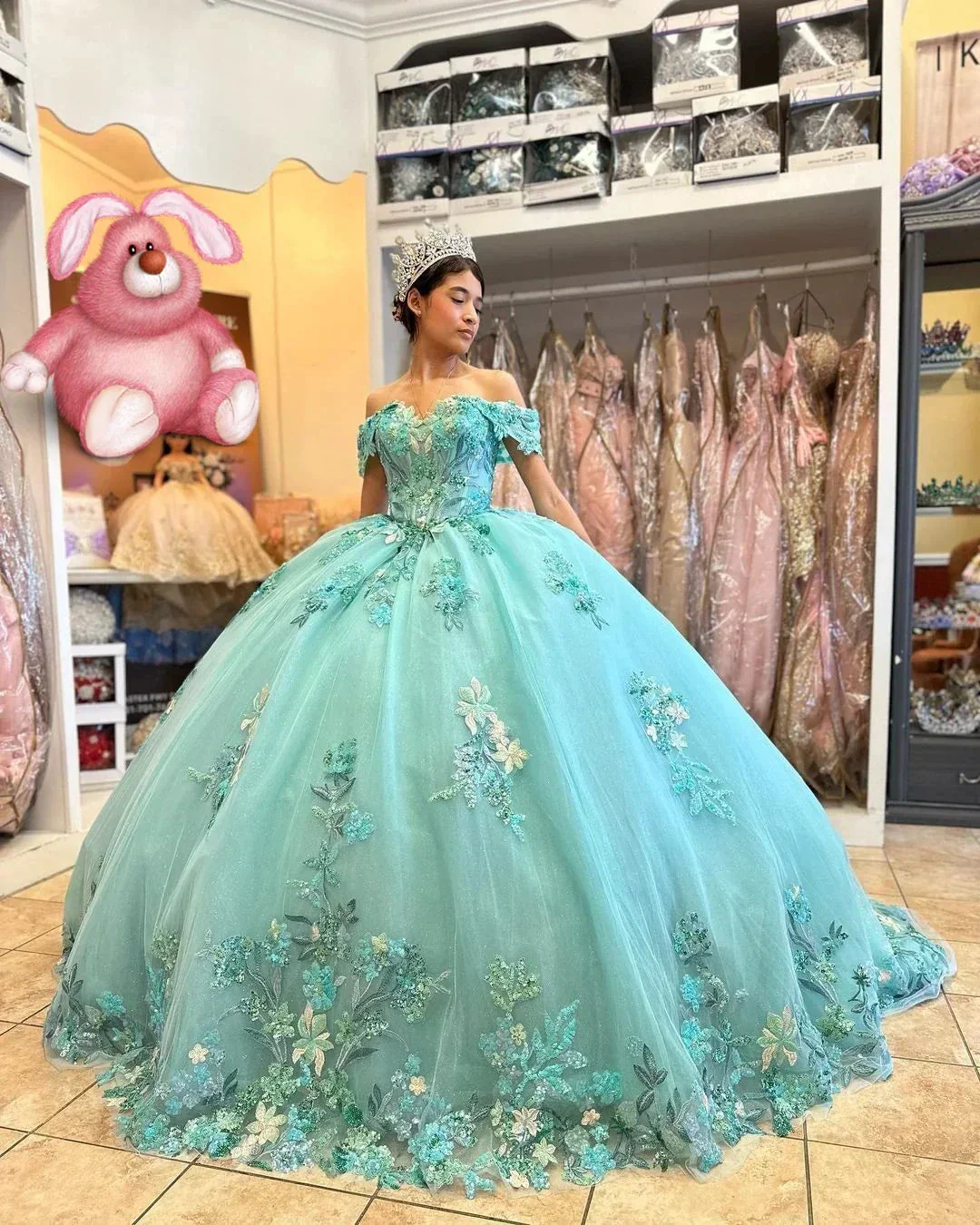 Puffy Quinceanera Dresses Ball Gown Off The Shoulder Appliques Flowers Mexican Sweet 16 Dresses Y2634 - Image 2