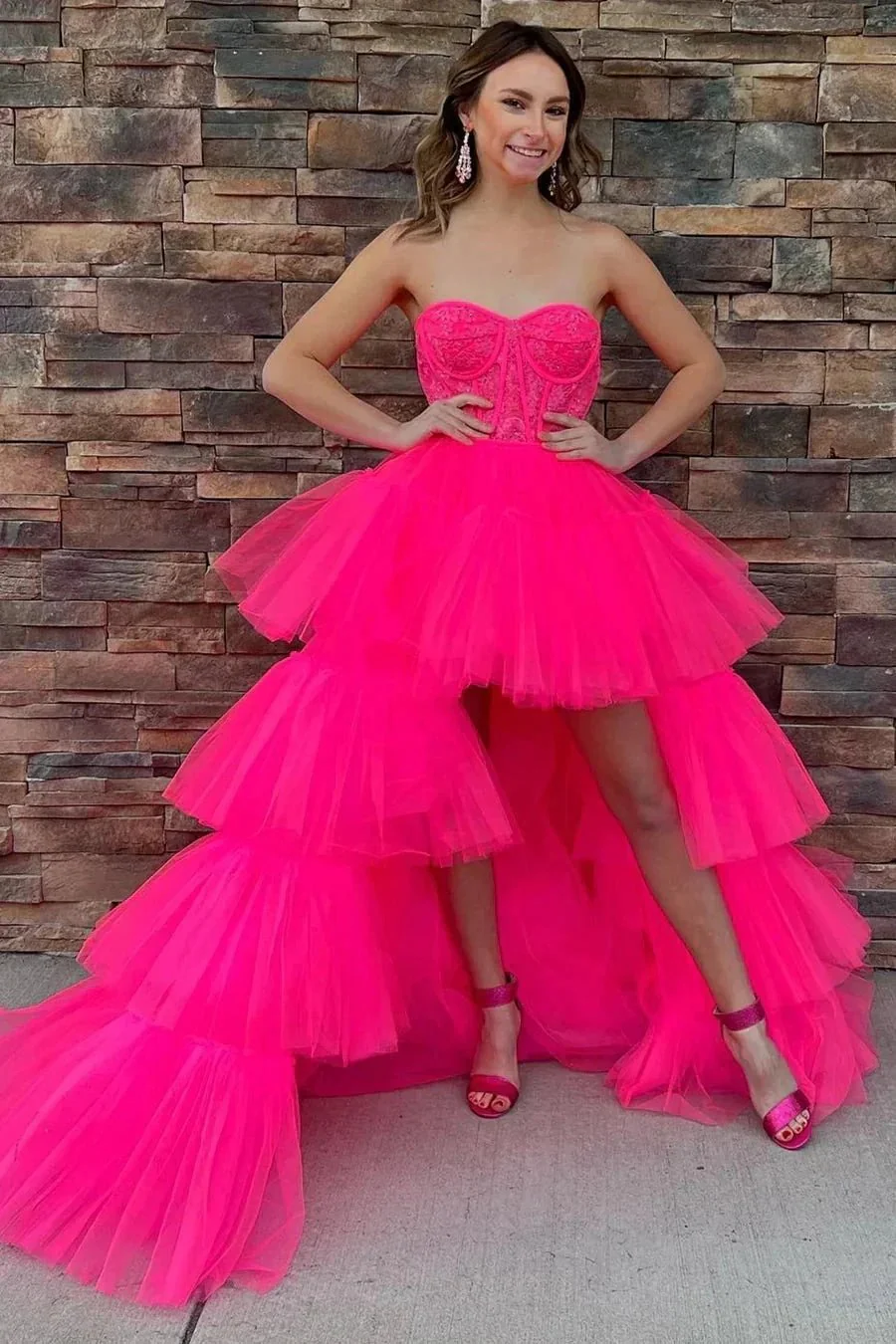 Paige |A-Line Asymmetrical Strapless Tiered Tulle Prom Dress - Image 2