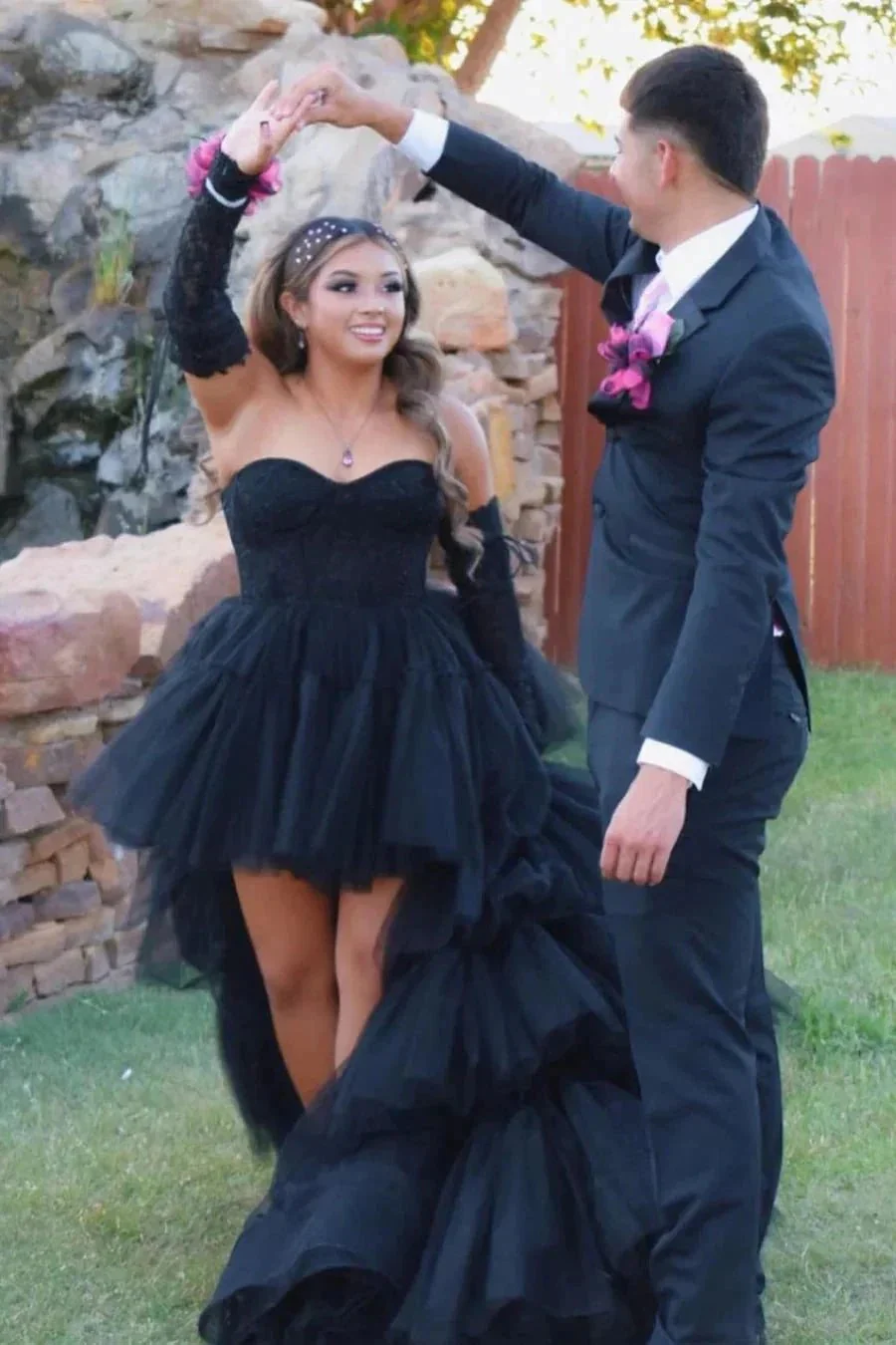 Paige |A-Line Asymmetrical Strapless Tiered Tulle Prom Dress - Image 7