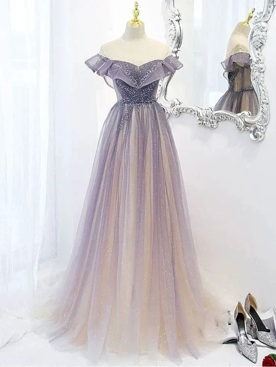 Purple A-line Prom Dresses for Women Tulle Long Evening Dresses Y5838 - Image 2