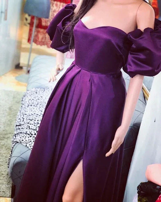 Purple A-line Puffy Sleeves Evening Dress Y5769 - Image 2