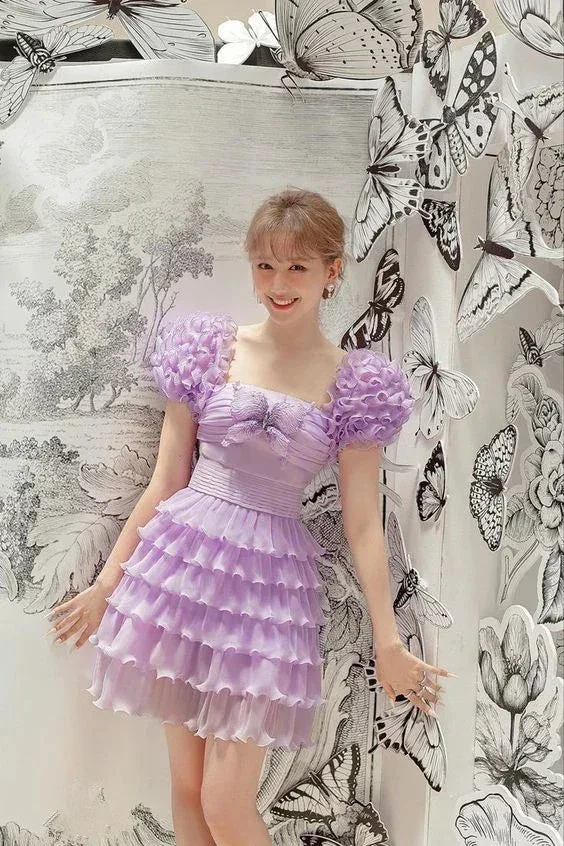 Purple A-line Tiered Homecoming Dress Birthday Party Dress Y2690 - Image 2