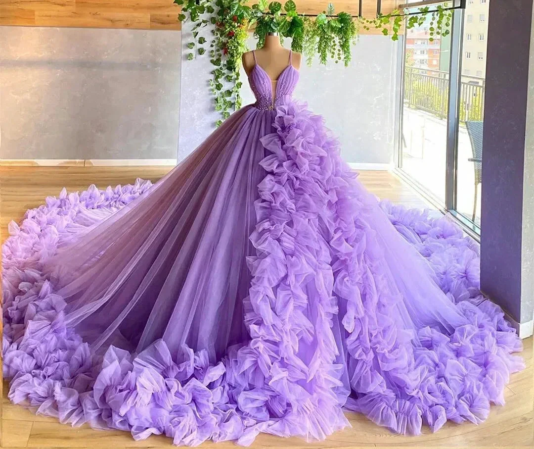 Purple A-line V Neck Tulle Ball Gown,Purple Princess Dress,Fairy Dress Y6590 - Image 2