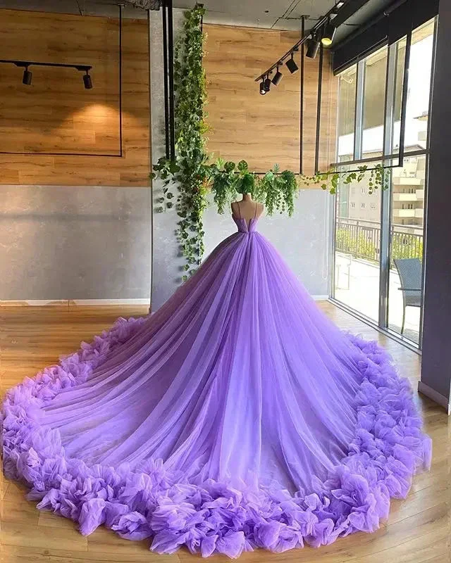 Purple A-line V Neck Tulle Ball Gown,Purple Princess Dress,Fairy Dress Y6590 - Image 3