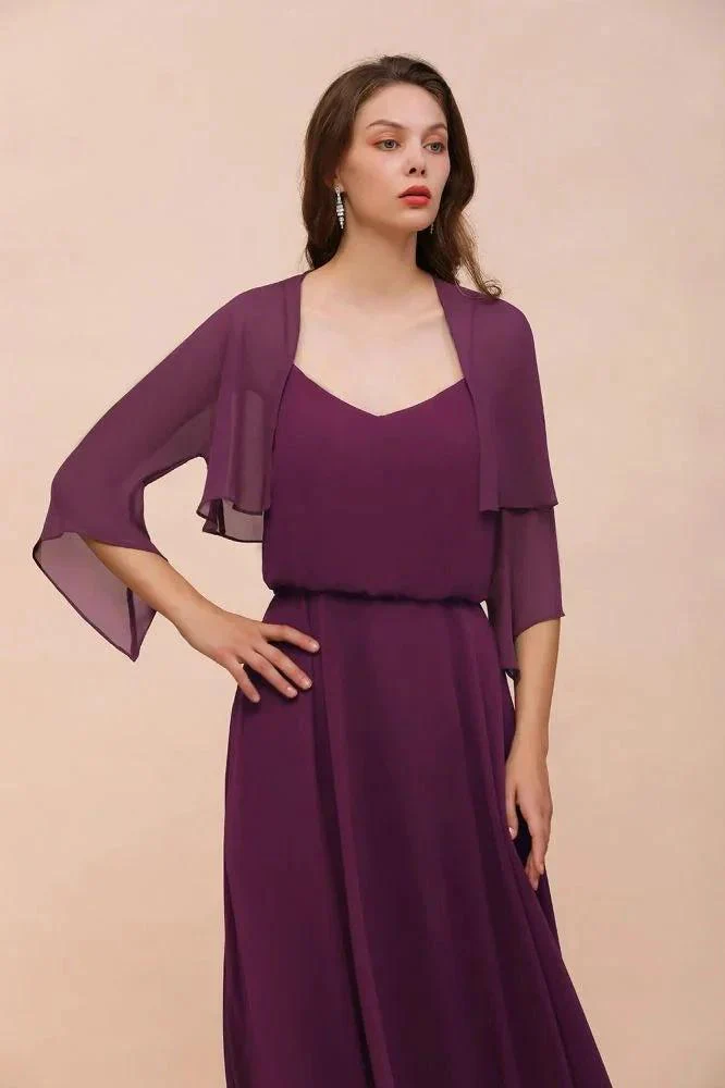 Purple Bridesmaid Dress with Wraps Spaghetti Straps Floor Length Casual Dress - Image 2