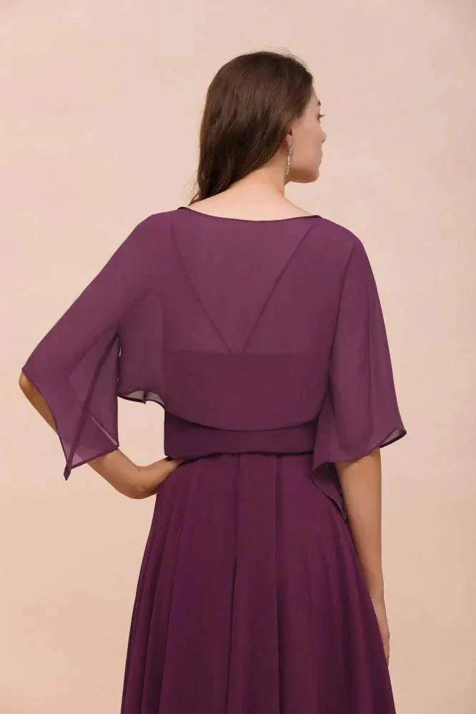 Purple Bridesmaid Dress with Wraps Spaghetti Straps Floor Length Casual Dress - Image 3