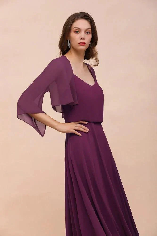 Purple Bridesmaid Dress with Wraps Spaghetti Straps Floor Length Casual Dress - Image 5