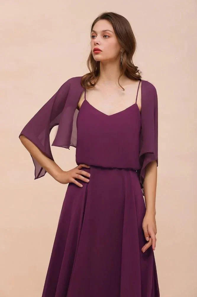 Purple Bridesmaid Dress with Wraps Spaghetti Straps Floor Length Casual Dress - Image 6
