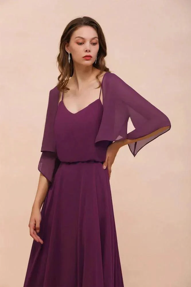 Purple Bridesmaid Dress with Wraps Spaghetti Straps Floor Length Casual Dress - Image 7